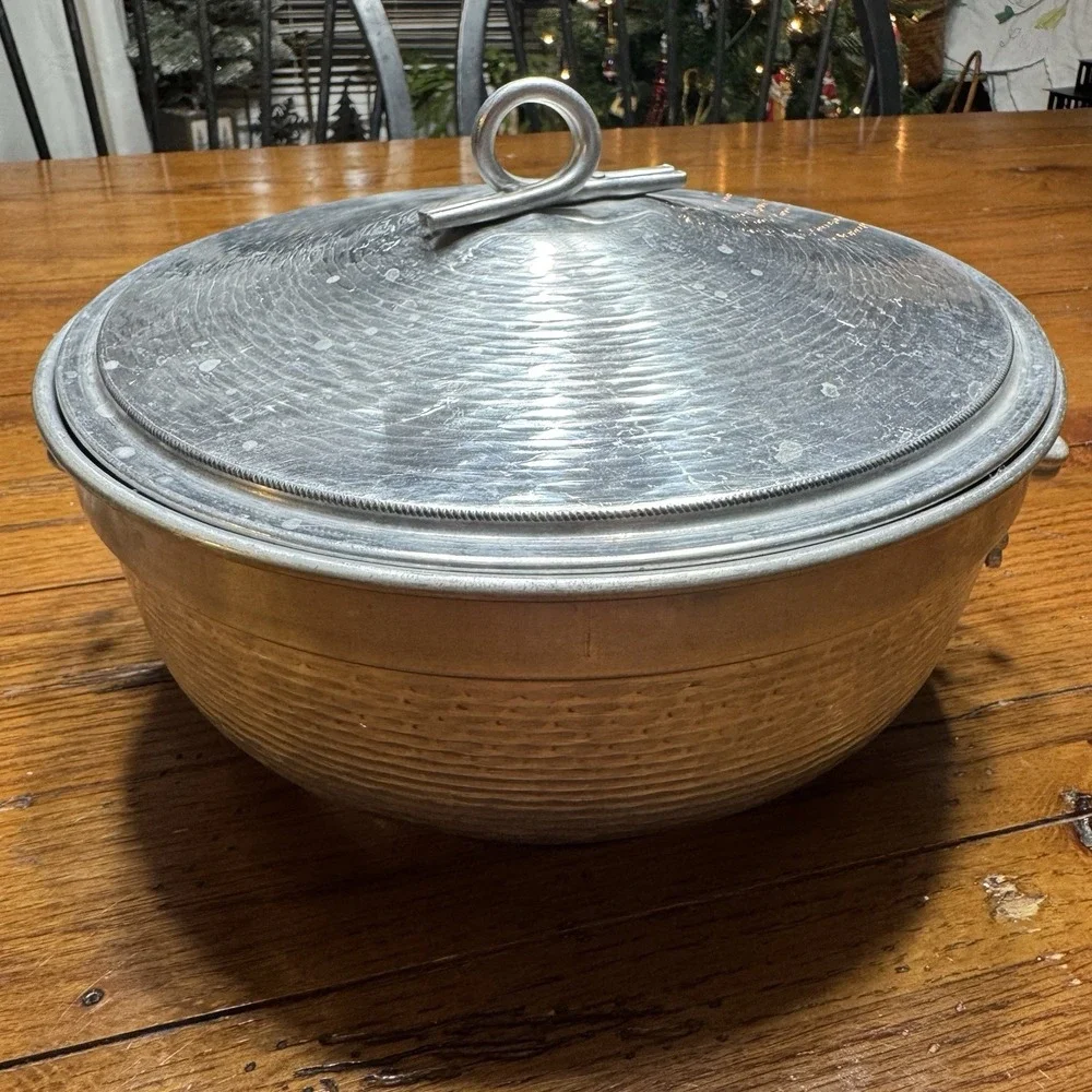Vintage Ice Bucket Covered Bowl Italian‎ Hammered Aluminum